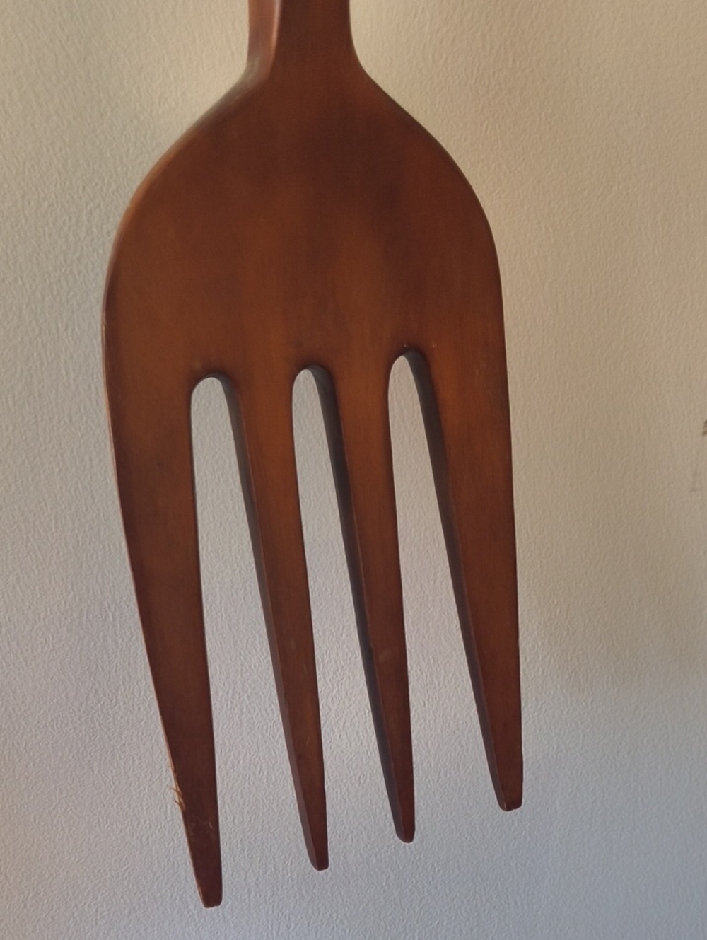 Handcarved 36" Brown Wooden Serving Spoon and Fork Wall Decor Vintage - Picture 4 of 5